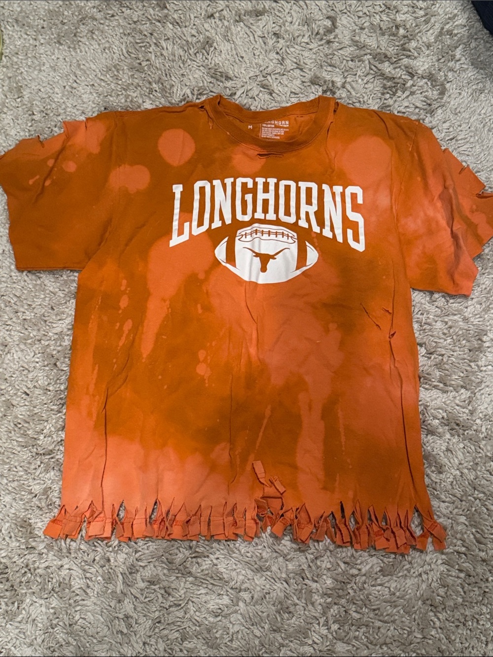 Longhorns Orange Graphic T-Shirt with Fringe Hem M